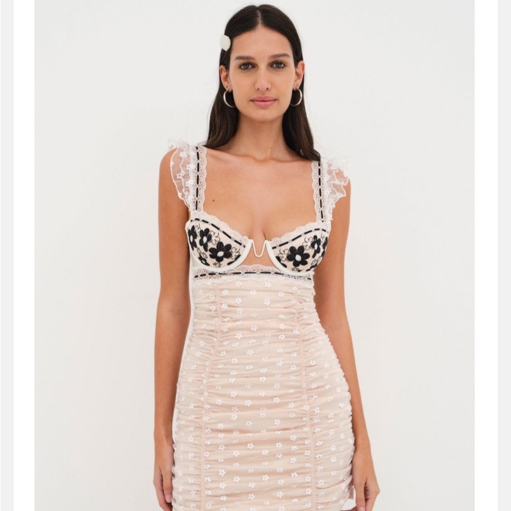 Lemon Pink and Black Floral Lace Detail Top